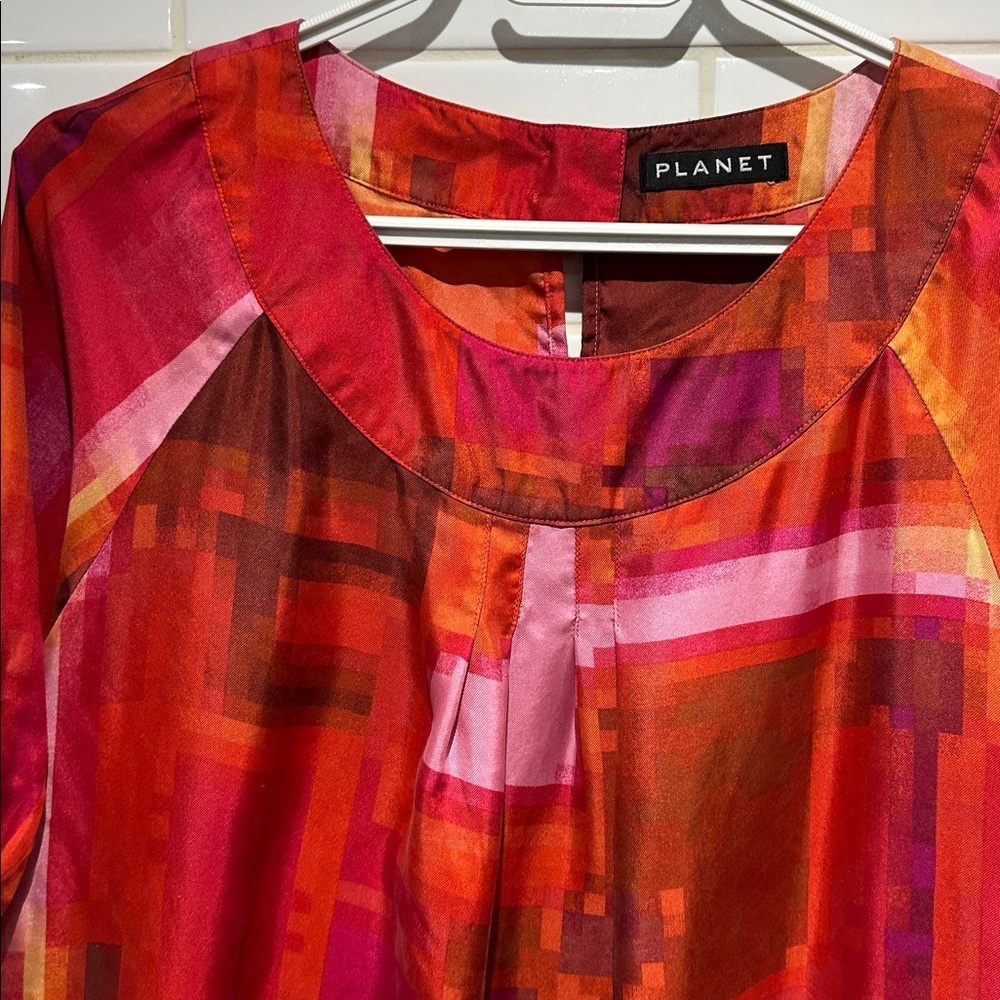 Planet 100% Silk Abstract Print Dress | Red Orange | Size 8 - Picture 3 of 4